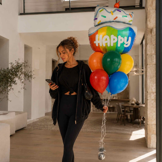 Large birthday cake foil balloon Helium Balloon Bouquet
