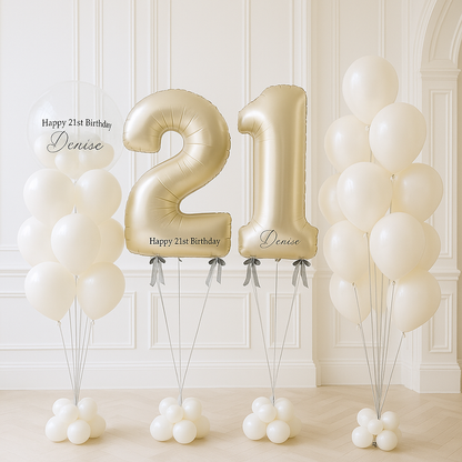 Birthday Beige Black Bow Customized Bubble Helium Balloon Set