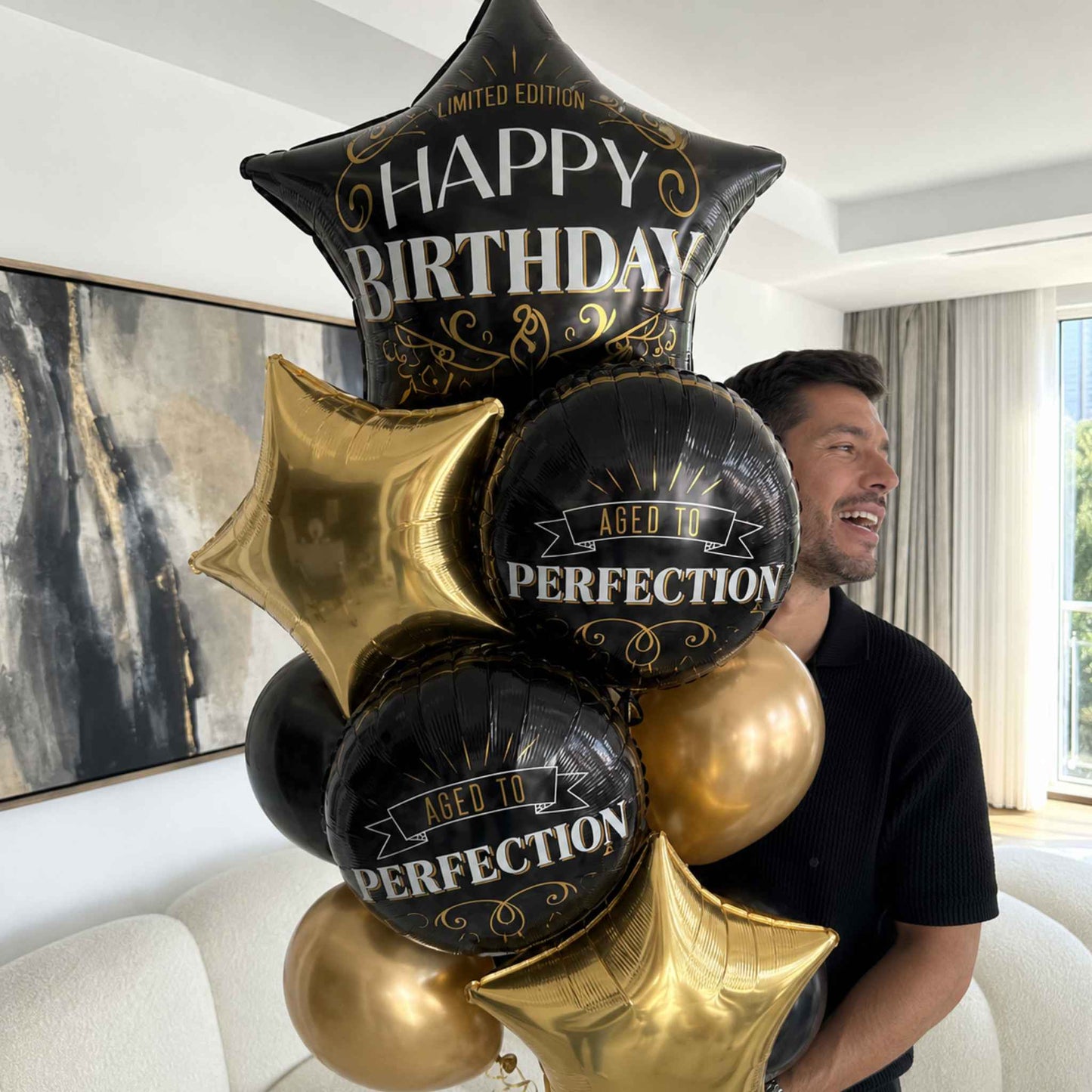 Black & Gold Adult Birthday Balloon Bouquet