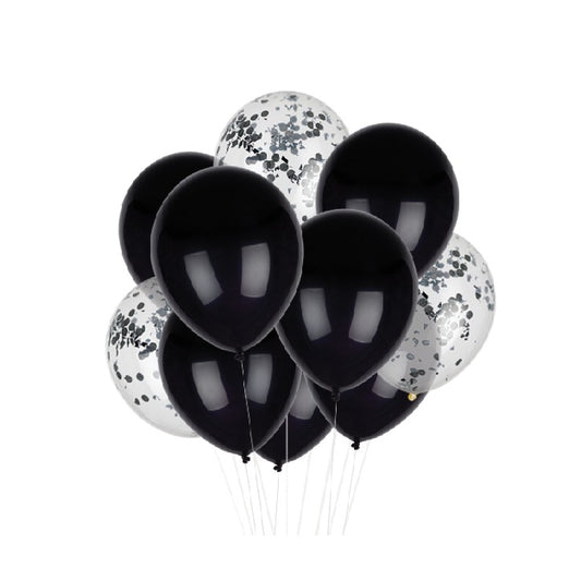 Classic Black confetti balloon bouquet of 12