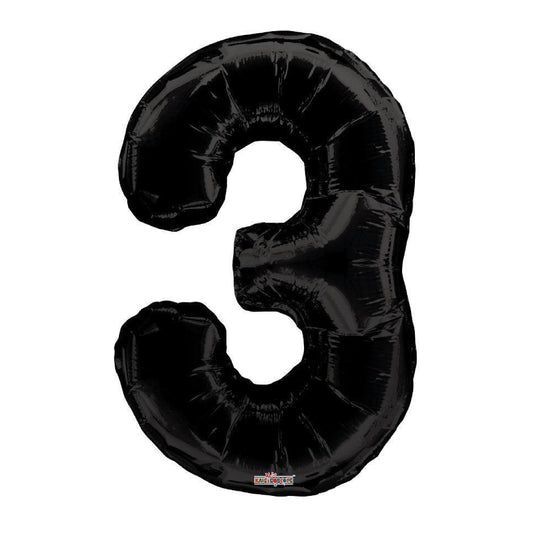 34 inch Black Balloon Number 3 Helium filled