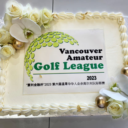 Classic Customized logo rectangular cake (Price doesn't include flowers)