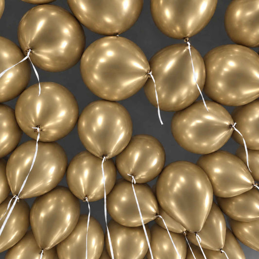 25 Chrome Gold Party Classic Helium Ceiling Balloons