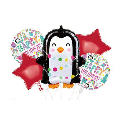Happy Holiday Helium Filled Cute Penguin Red balloon bouquet
