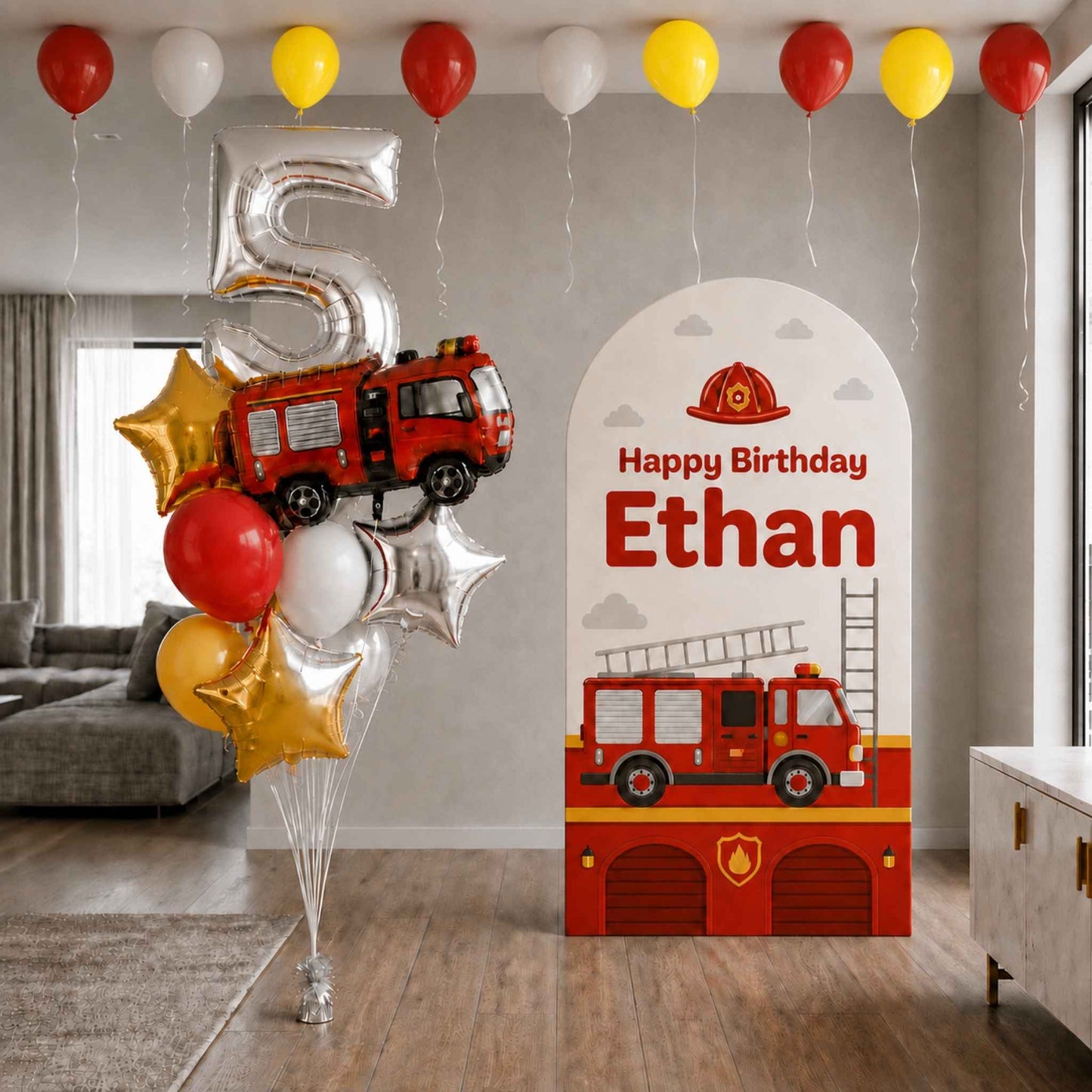 Classic Firetruck Birthday Helium Balloons