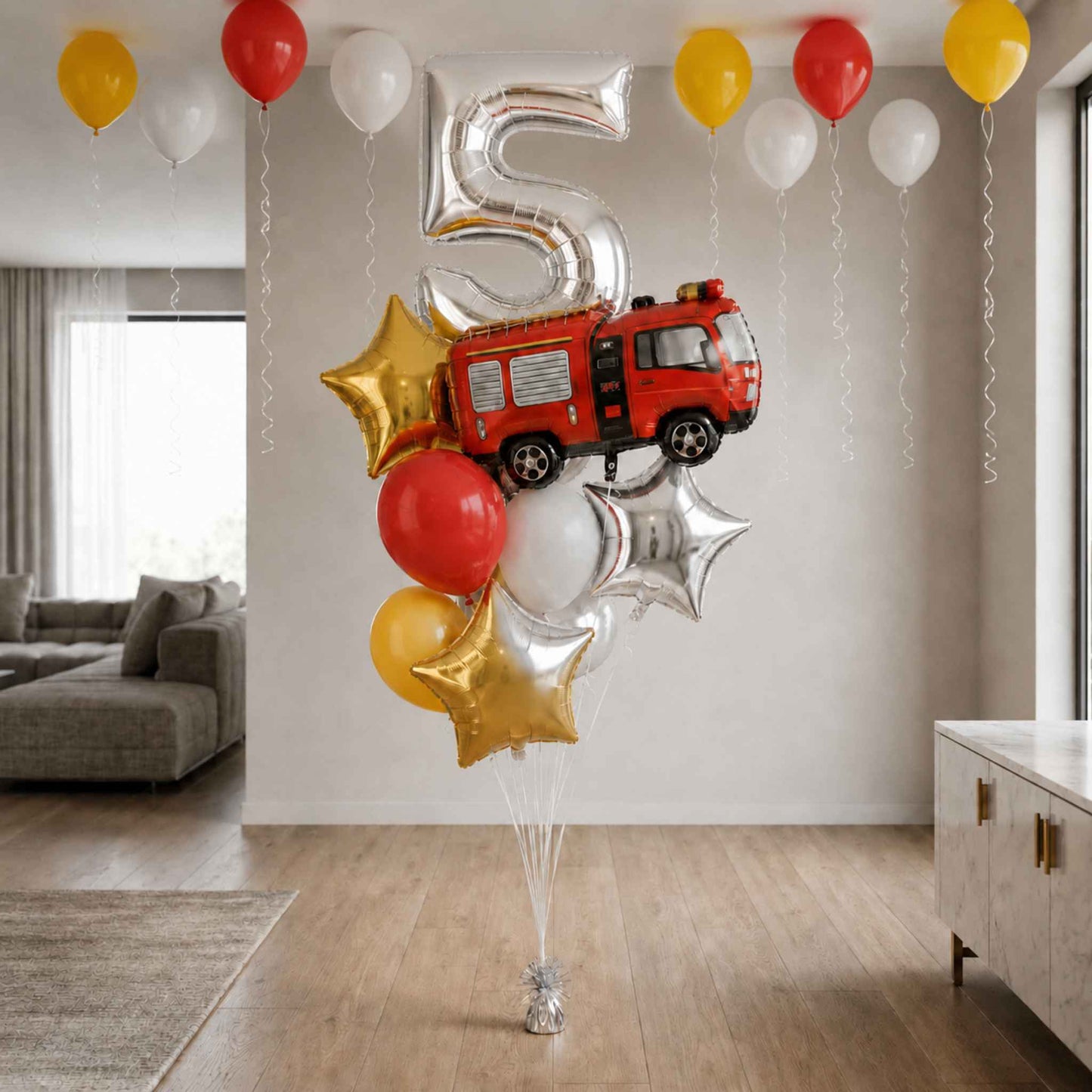 Classic Firetruck Birthday Helium Balloons