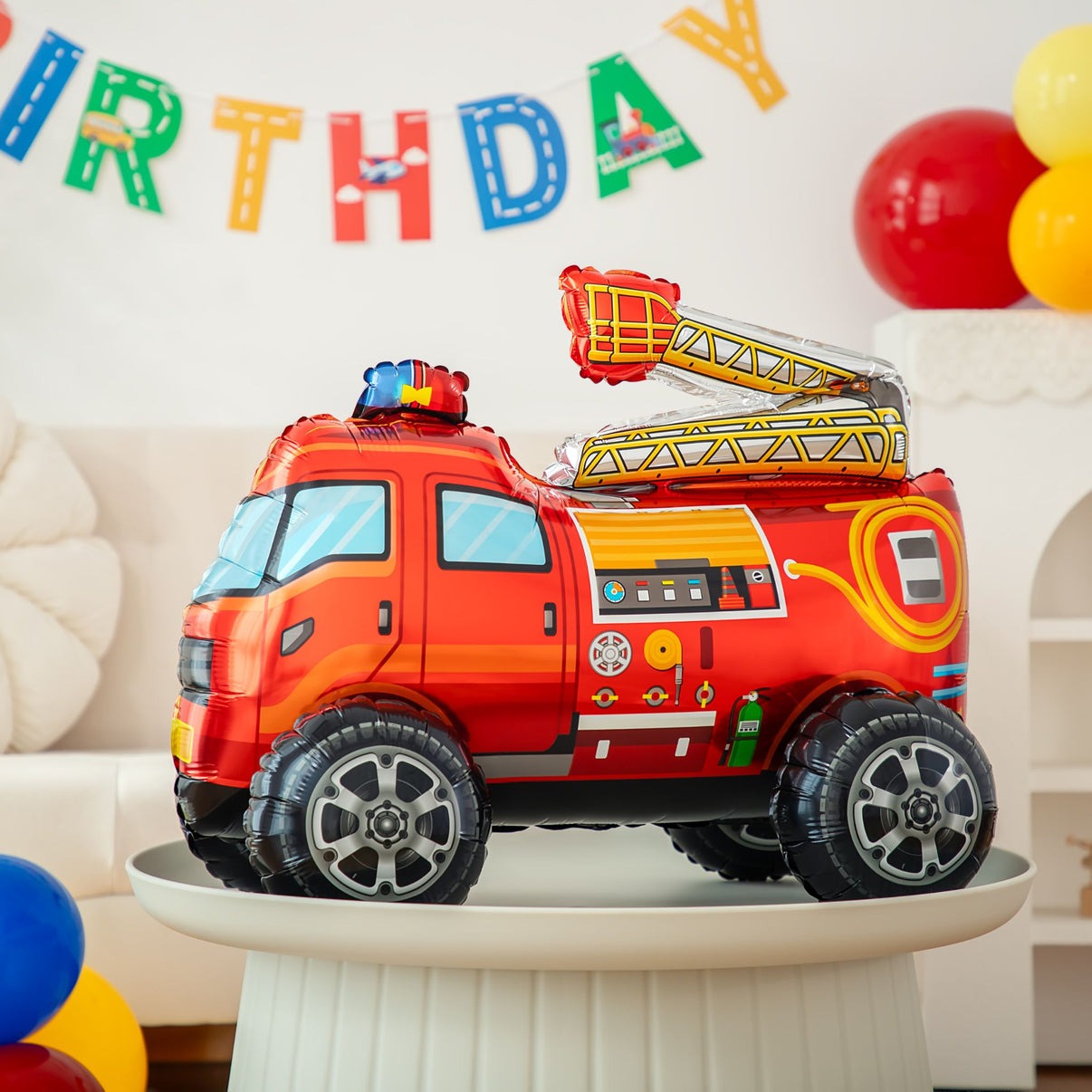 Firetruck Button Foil Balloon