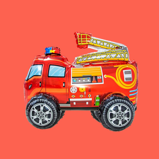 Firetruck Button Foil Balloon