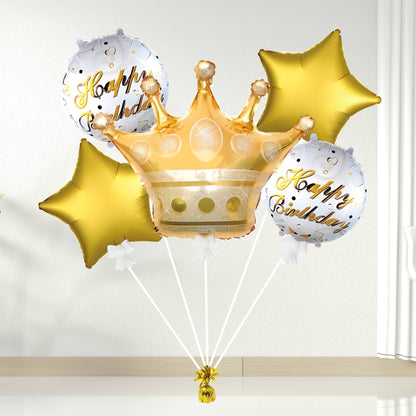 helium balloon bouquet gold crown and stars