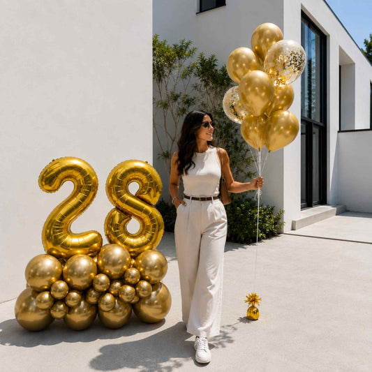 Gold Birthday Number Balloon Bundle