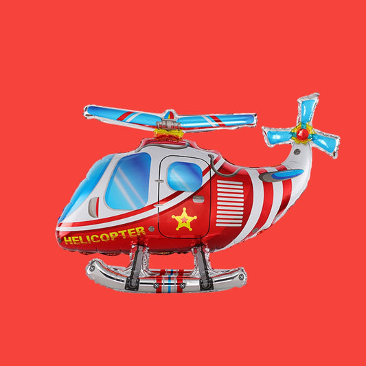 Red Helicopter Button Foil Balloon