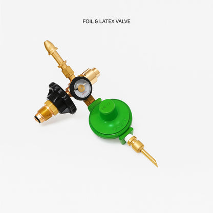 Foil and latex valve on a white background with 'Foil & Latex Valve' text.