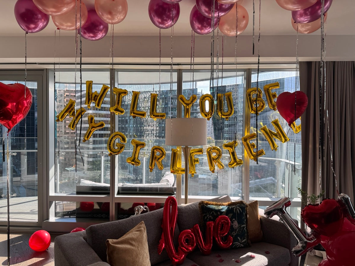 will you be my girlfriend balloon setup red