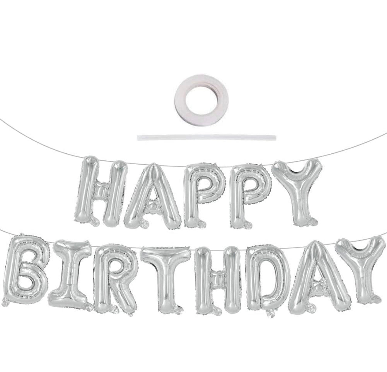 Happy birthday silver letter banner