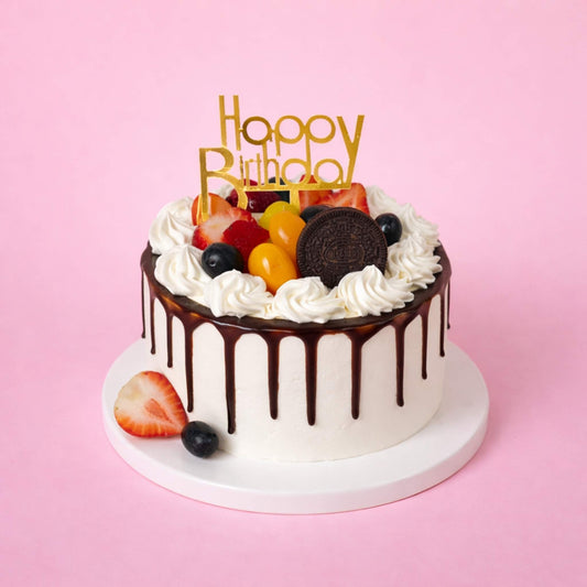 Classic Chocolate drip on fruits cake