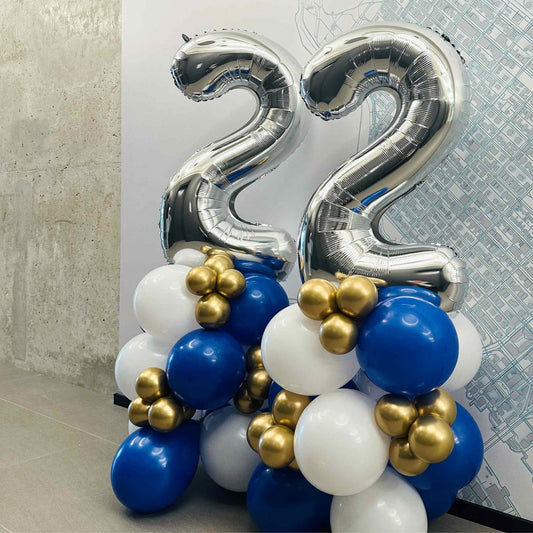 Number Balloon Column - Chrome Gold & White