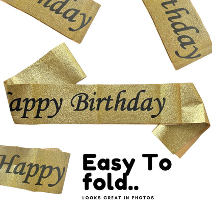 One Up Happy Birthday Gold Sparkly Sash