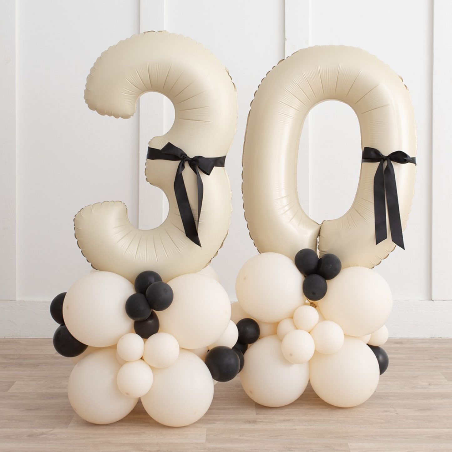 Black Bow Beige Birthday Number Balloon Pedestal Set