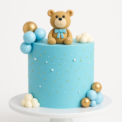 Blue Edible Teddy Bear Baby Cake