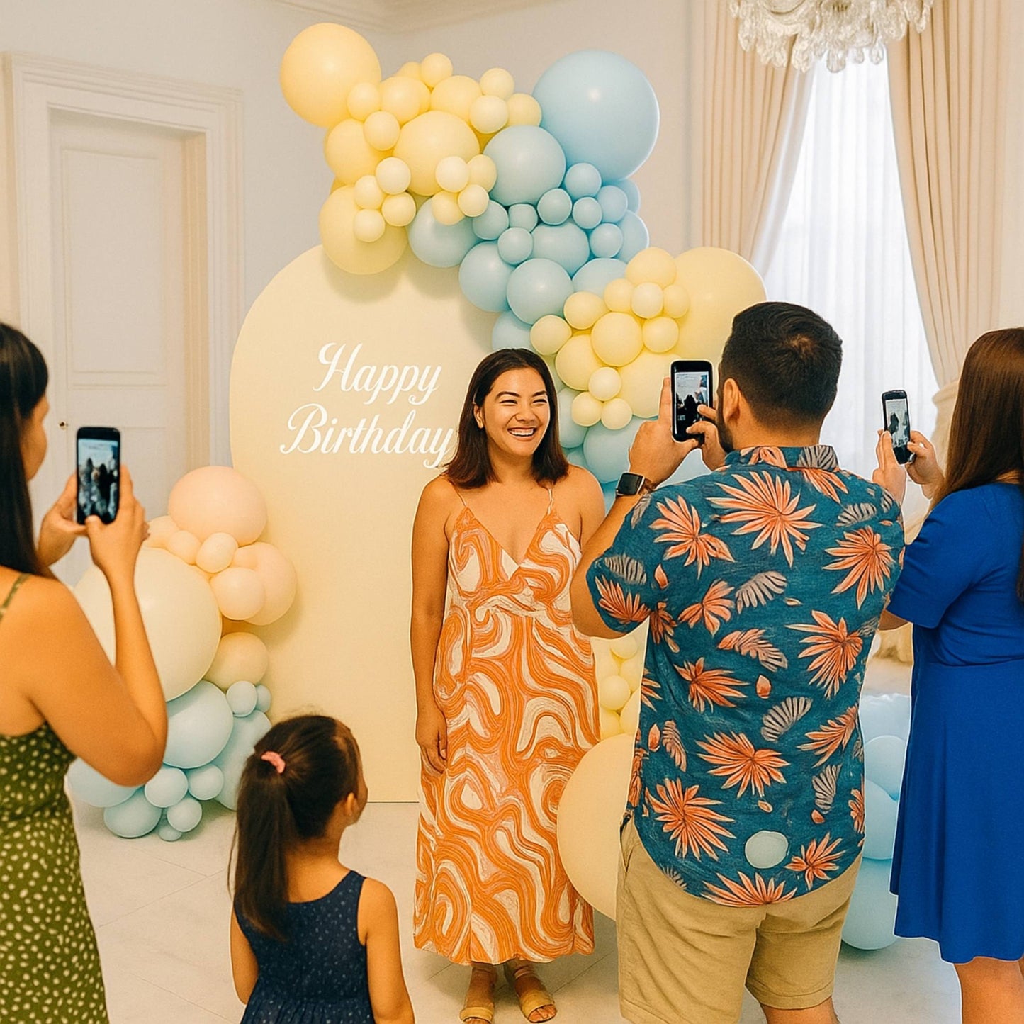 Baby Shower Light Blue Balloons Luxury Single Panel Backdrop