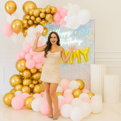 Iridescent Luxury Pink Lemonade Backdrop Panel Birthday Balloon Decoration Set Up