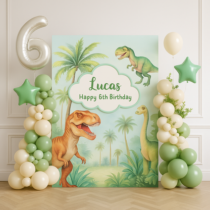 Jungle Dinosaur custom backdrop kids birthday balloon decoration package