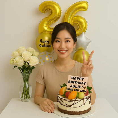 Classic Birthday Celebration Balloon Flower Cake Bundle (FREE custom chocolate card on the cake)