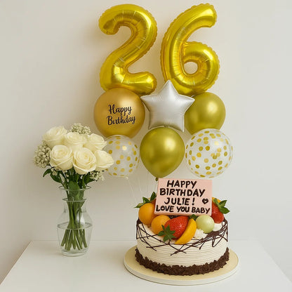 Classic Birthday Celebration Balloon Flower Cake Bundle (FREE custom chocolate card on the cake)