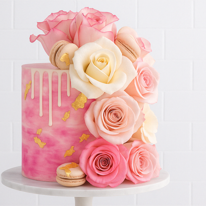 Rose Macaron Pink Flower Garden Cake