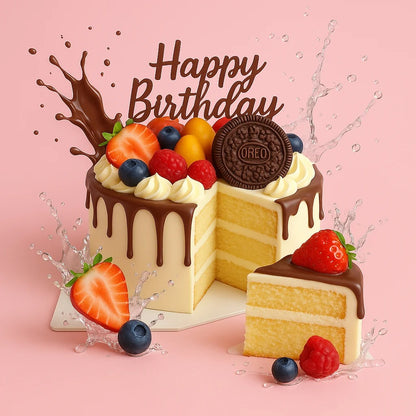 Classic Chocolate drip on fruits cake