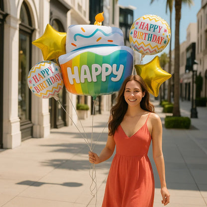 Sprinkle Birthday Cake Balloon Bouquet – Helium Filled Party Decor Set