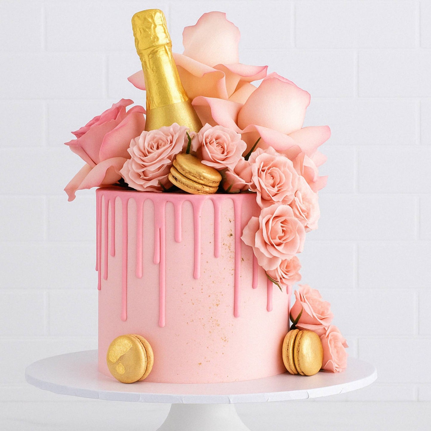 Gold Champagne Pink Roses Celebrate Cake