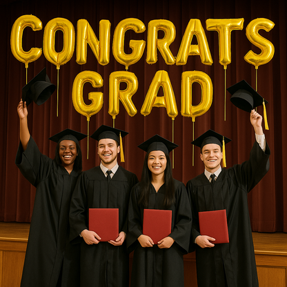 CONGRATS GRAD Jumbo Gold Helium Letter Balloon Set