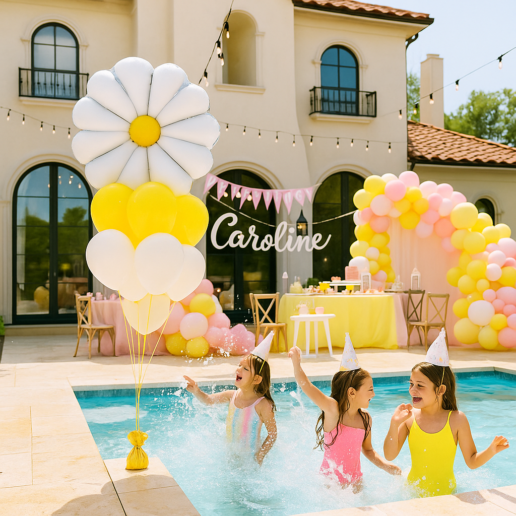 One Up Signature Daisy Flower Foil Balloon Bouquet – Or Single Helium Filled – Elegant Floral Party Decor