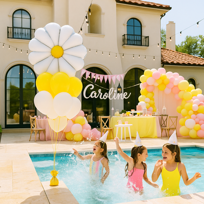 One Up Signature Daisy Flower Foil Balloon Bouquet – Or Single Helium Filled – Elegant Floral Party Decor