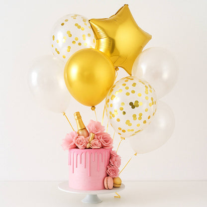 Gold Champagne Pink Roses Celebrate Cake