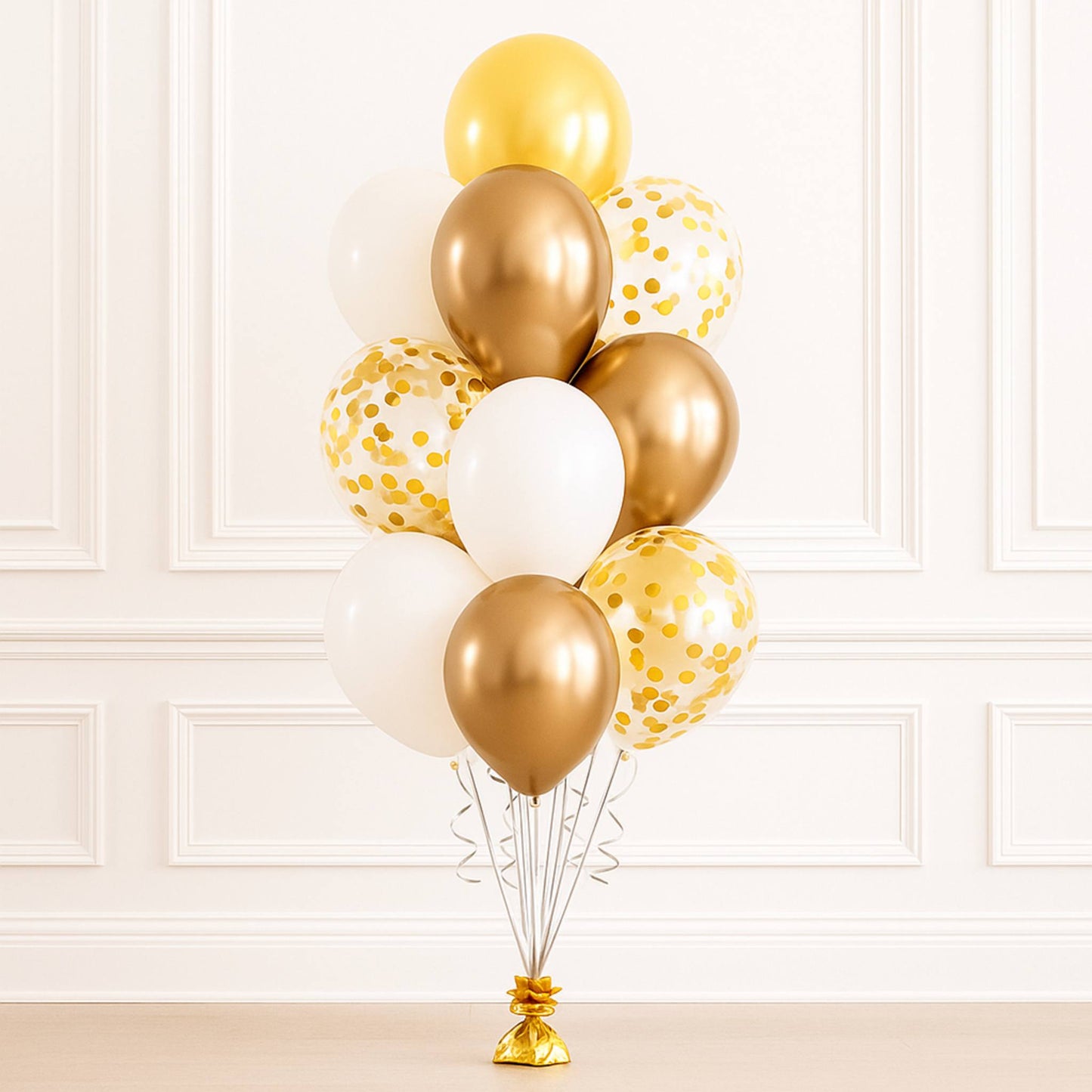 Gold Shine Feeling Fancy Helium Balloon Bouquet of 10