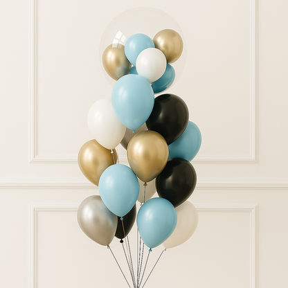 Jet Set Glam Sky Blue Gold Luxe Bubble Bouquet