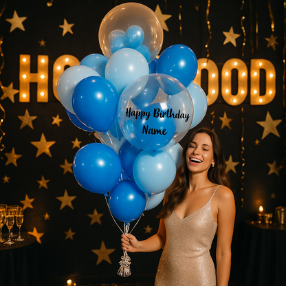 Blue Ocean Customized Name Birthday Helium Jumbo Balloon Bouquet