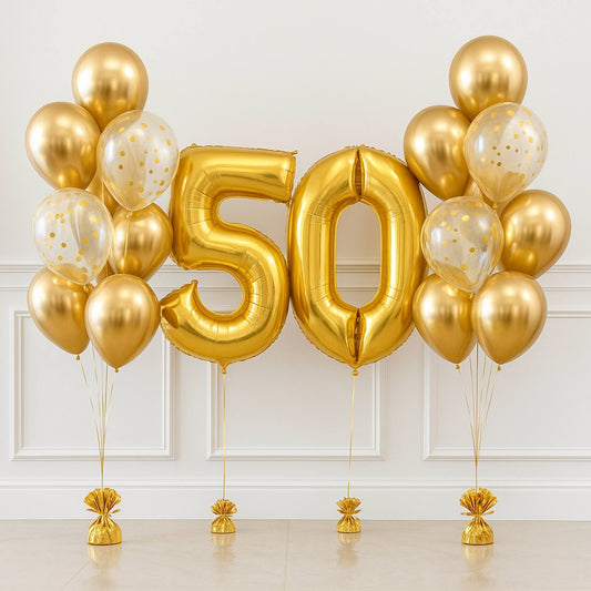 Chrome Gold Shining Helium Balloon Bouquet of 10