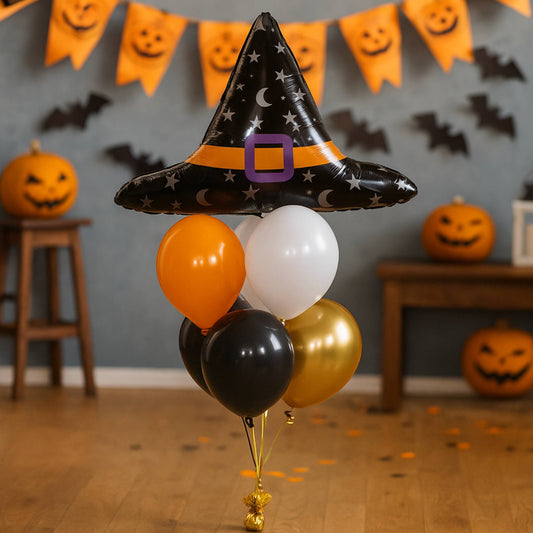 Witch Hat Halloween Helium Balloon Bouquet of 7