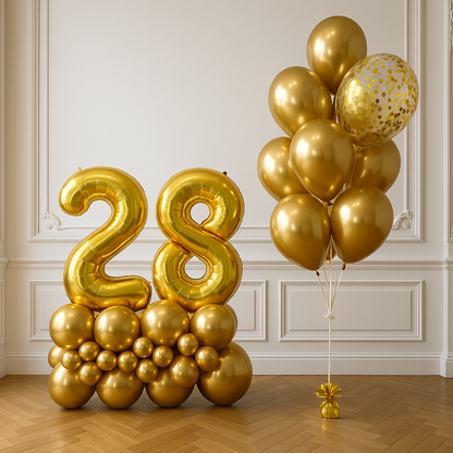 GIFT- GOLDEN - CONFETTI BOUQUET & NUMBER PEDESTALS SET