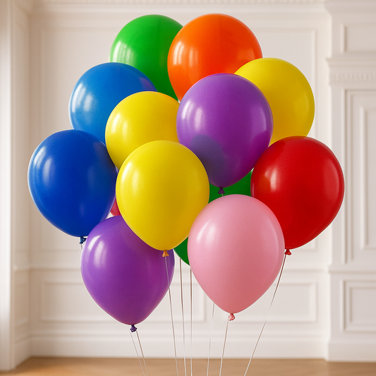 Bunch of colorful balloons against a white wall