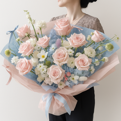 Designer's Choice Pink and Blue Icing Luxury Flower Bouquet
