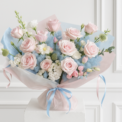 Designer's Choice Pink and Blue Icing Luxury Flower Bouquet