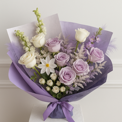 Designer's Choice Purple Lilac and white Fresh Luxe Flower Bouquet