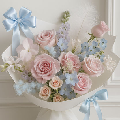 Designer's Choice Pink and Blue Icing Luxury Flower Bouquet
