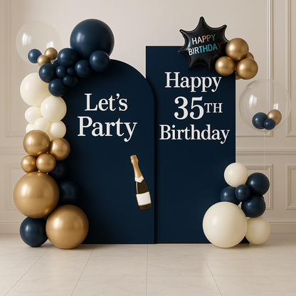 Navy Blue Shine Gold Birthday Balloon Custom Duo Backdrop Panel Sets
