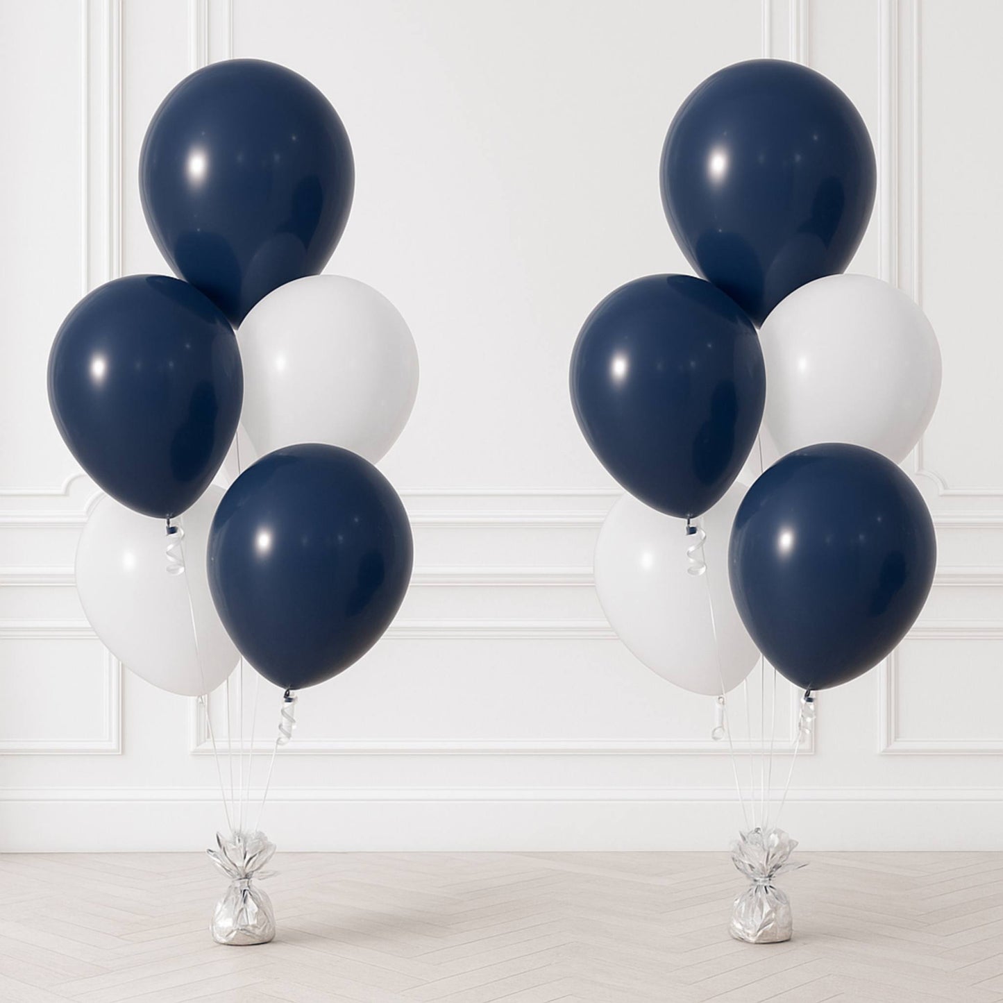 Navy blue & white helium balloon 2 bouquets of 5