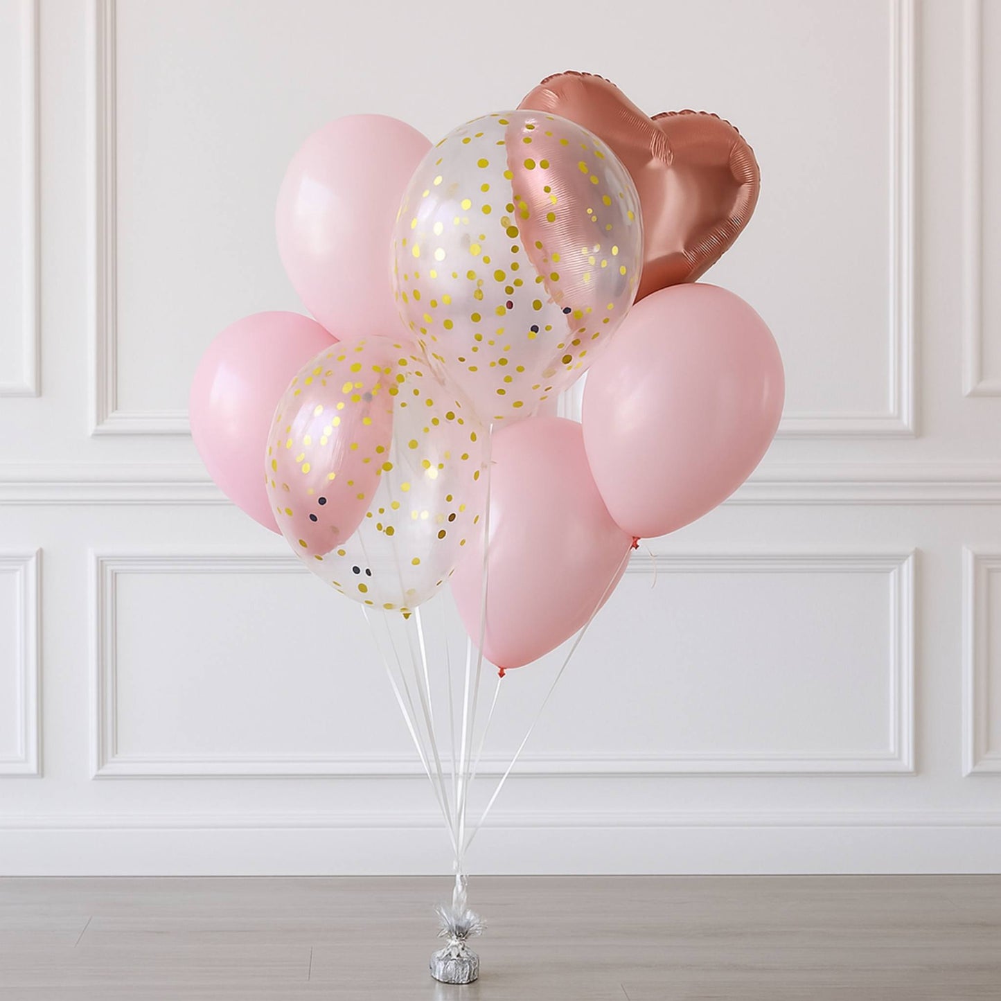 Baby pink confetti shine balloon bouquet of 8